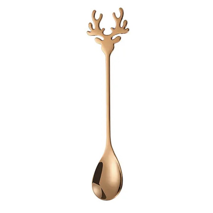 Linguri desert reni Craciun, rose gold, set 6 buc, 14cm