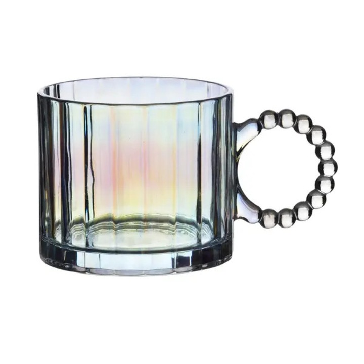 Pahar sticla 300ml cu maner coral transparent 8.6x14x7.5cm