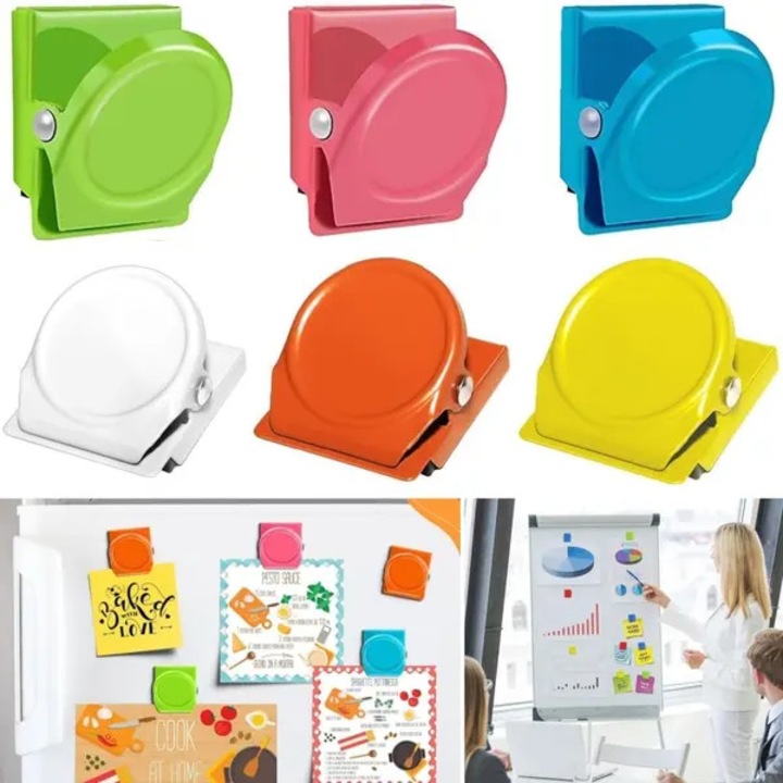 Set 6 cleme magnetice metalice colorate, 6 culori, 4x2cm