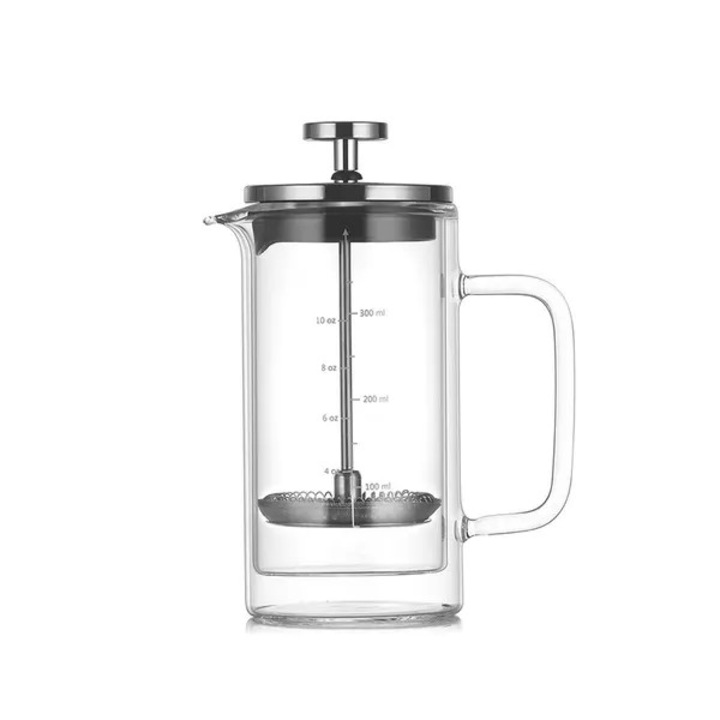 French press dublu pereti din sticla borosilicata, transparent, 300 ml