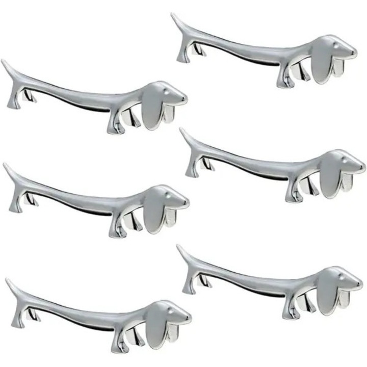Set 6 suporturi tacamuri caine metalic argintiu 9x2.5cm