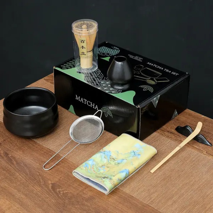 Set ceai matcha 7 piese ceramic bambus negru 12.5x6.5x18cm