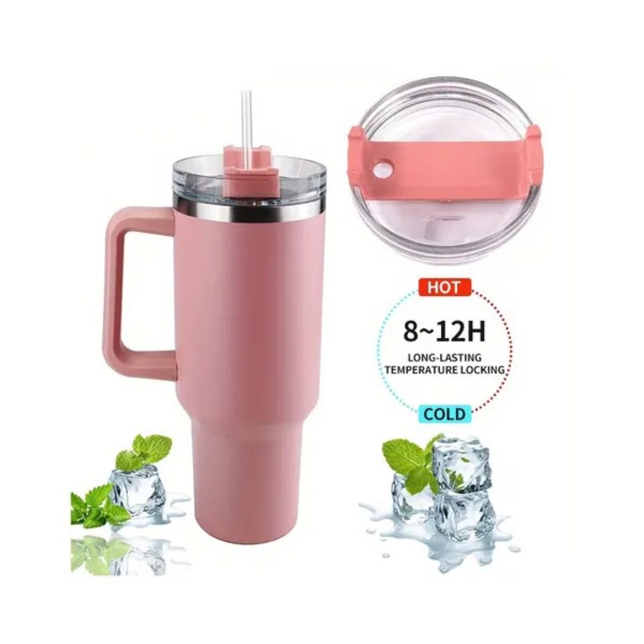 Cana termos 1200 ml cu pai si maner, otel inoxidabil, roz deschis