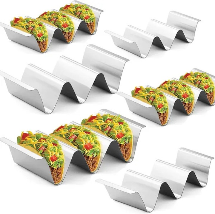 Set 6 Suporturi Tacos din Otel Inoxidabil, Rezistente, Argintiu, 20x10x5cm