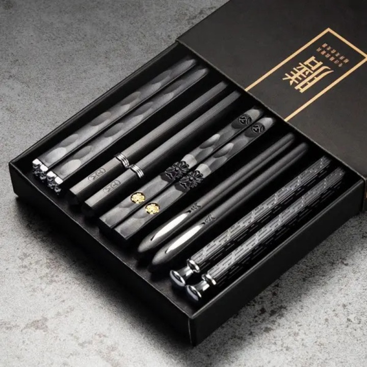 Set 5 perechi betisoare sushi negru din material polimer fibra sticla anti-alunecare