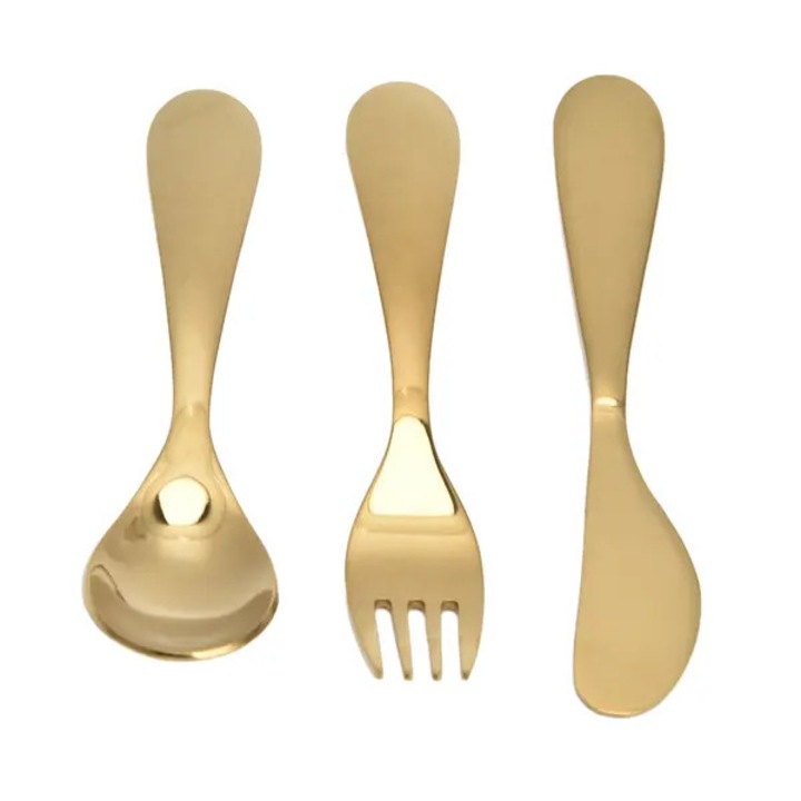 Set tacamuri copii, inox 304, aurii, 3 piese, 113g