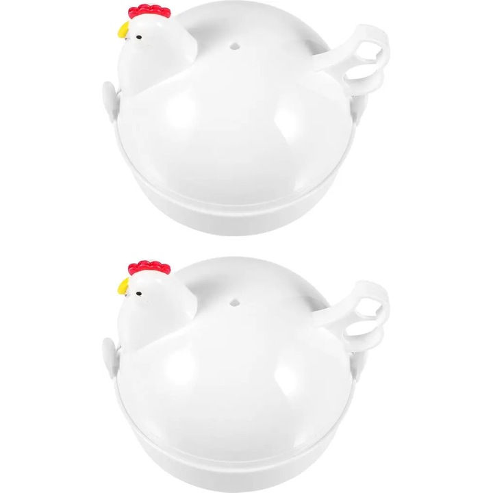 Set 2 bucati fiert oua pentru microunde, plastic alb, 15x14x12cm