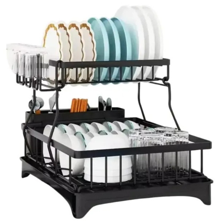 Scurgator vase doua niveluri negru rotativ 360 grade 42x29x32cm