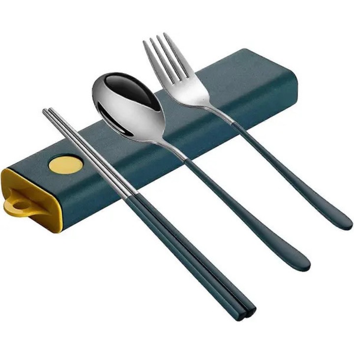 Set tacamuri 3 piese, inox 304, verde, 19x3.9cm