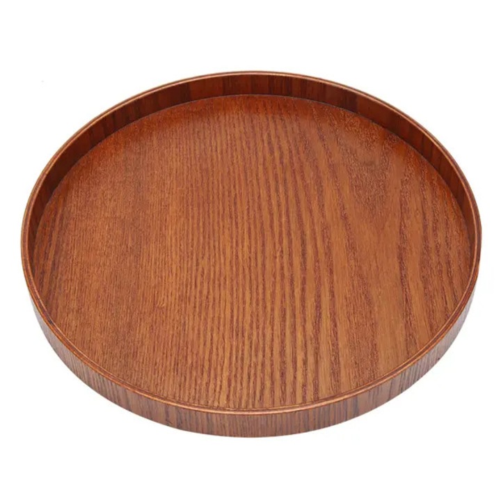 Tava rotunda servire lemn, maro inchis, 27x27x2cm