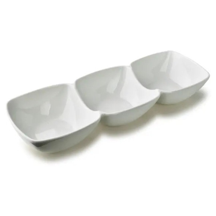 Bol servire portelan 3 compartimente 32.5x11x5 cm alb