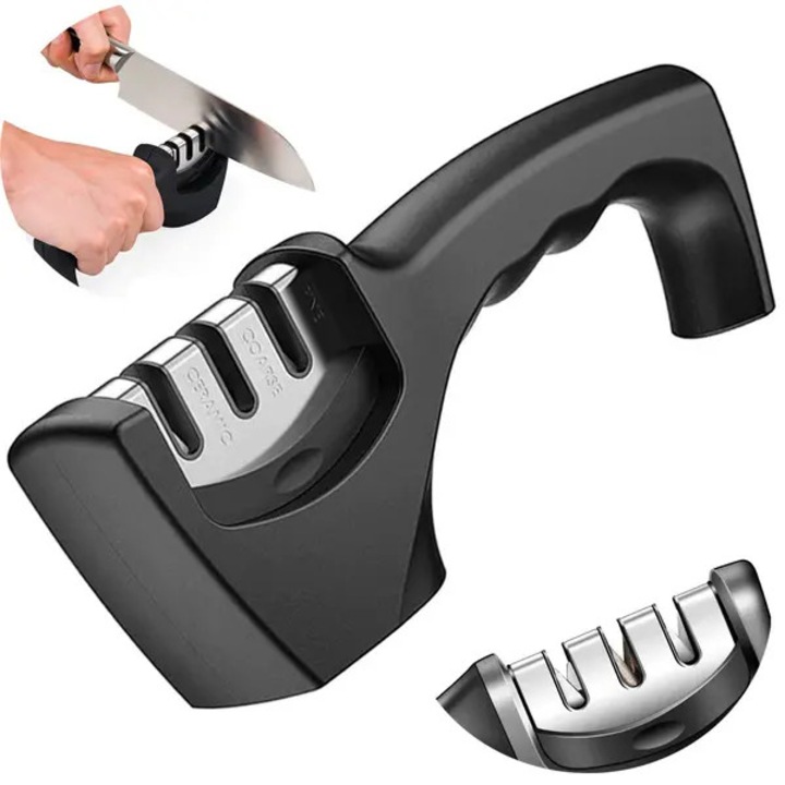 Ascutitoare cu 3 faze pentru cutite, negru, 20x7.5x5cm