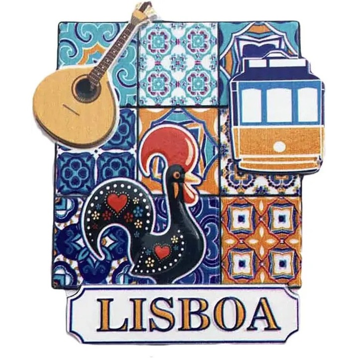 Magnet decorativ 3D Lisabona, suvenir turistic, multicolor, 7x9cm