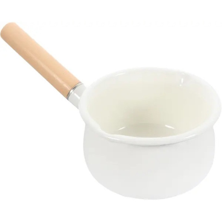 Cratita emailata alba 15cm cu maner pentru gatit