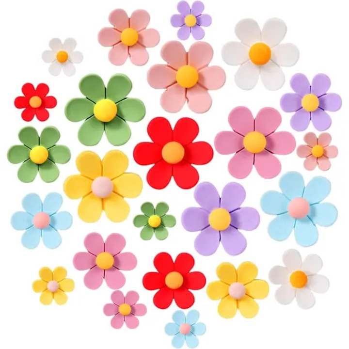 Set 24 magneti flori, 3 dimensiuni, multicolor, 3.5x2.7x1.9cm