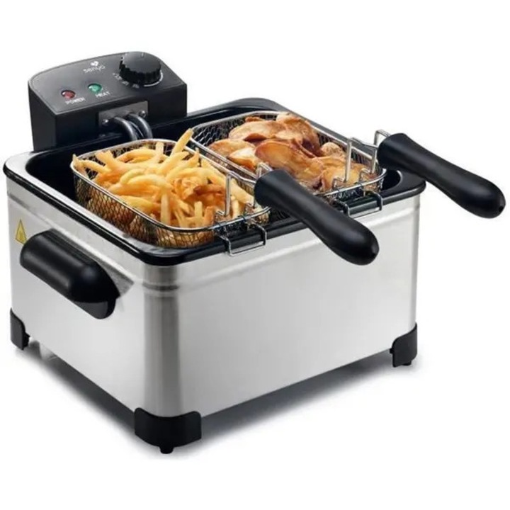 Friteuza electrica 5L 3 cosuri termostat reglabil gri negru