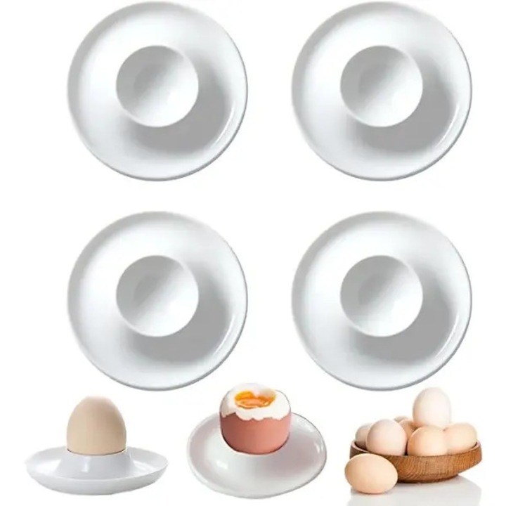 Set 4 suporturi pentru oua, ceramica alba, 9.4x2.5cm, reutilizabile, rezistente la temperaturi inalte