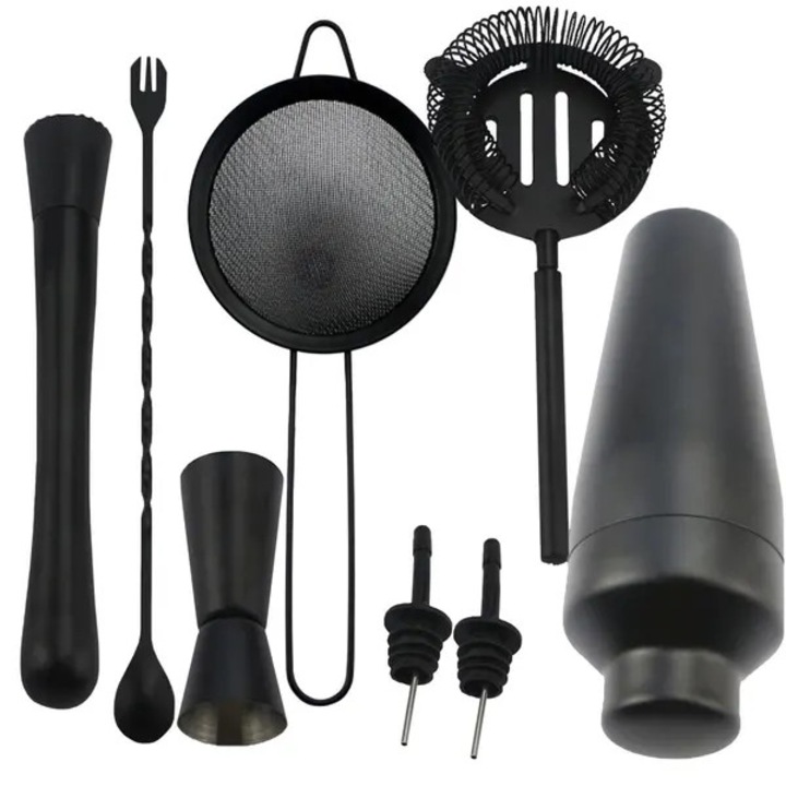 Set cocktail 8 piese, negru mat, inox, 27x11x10cm