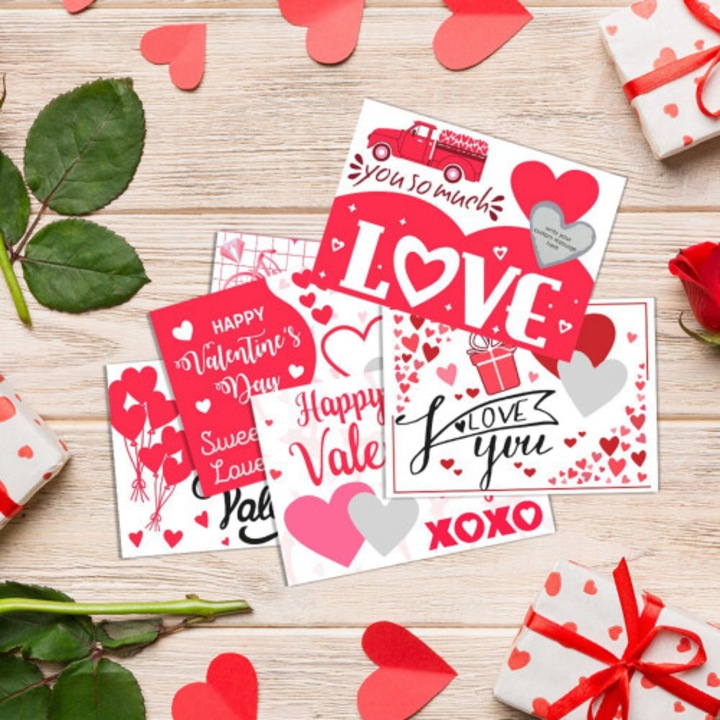 Set 6 carduri zgarietura Valentine, carton alb gros, 10.7x7.6cm