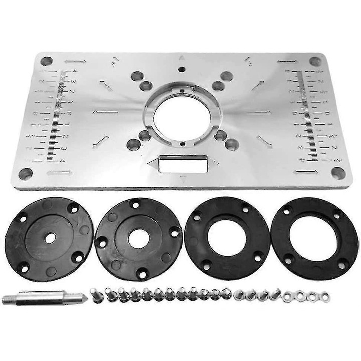 Placa insertie masa frezare aluminiu 235x120x8mm negru set 4 inele