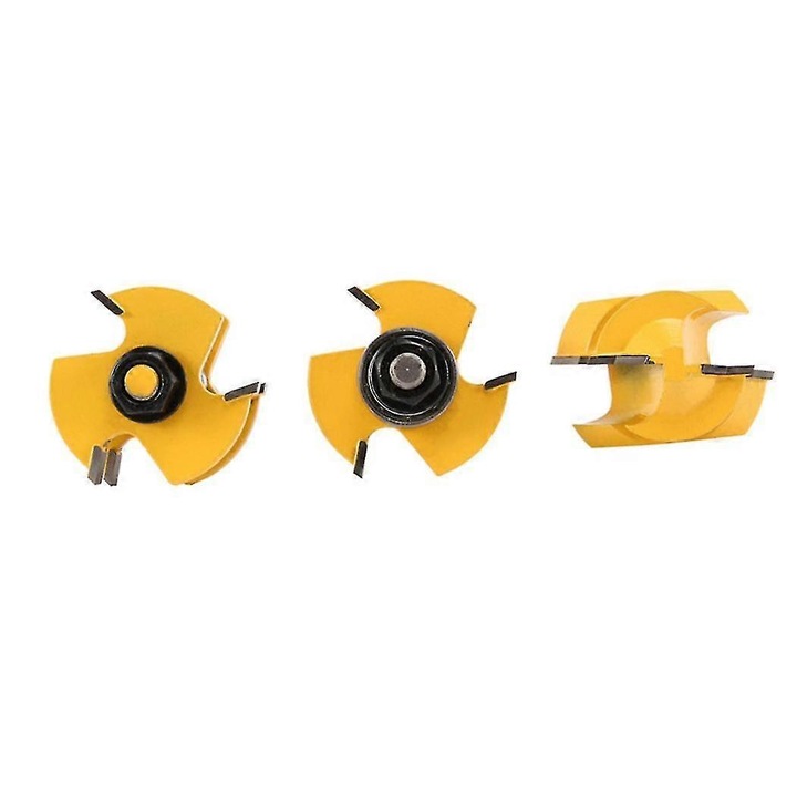 Set 3 freze lemn 45 grade, 1/4 inch, galben-negru-argintiu, 12.7x19mm