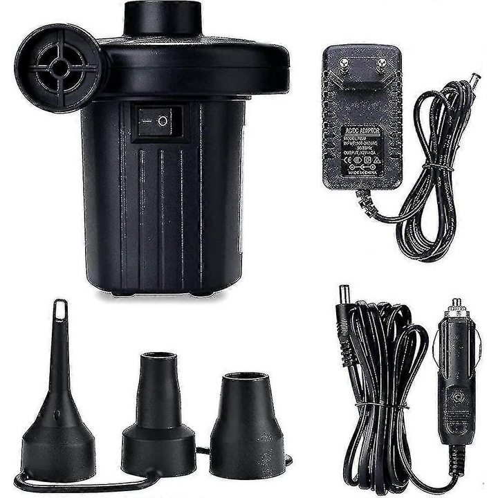 Hordozható elektromos pumpa, 3 fúvóka, fehér, 12V/230V
