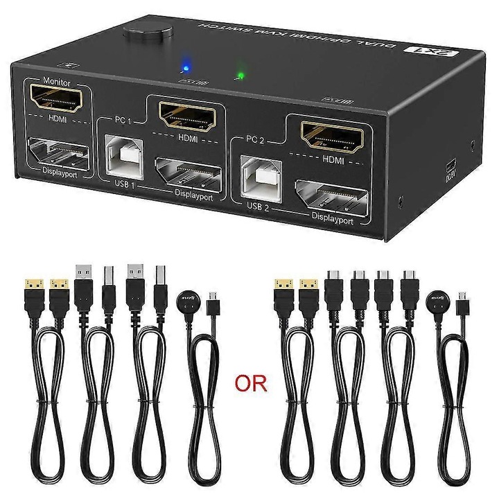 KVM kapcsoló kétmonitoros HDMI kompatibilis 10x7x4cm többszínű