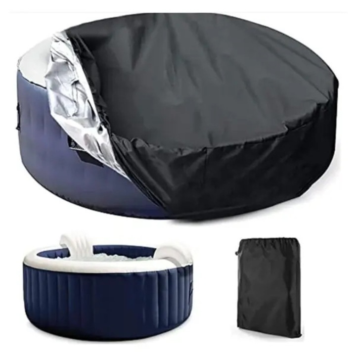 Кръгъл капак за СПА вана ISINI-CJ-K0497-260908-2090, 210D Oxford, водоустойчив и UV устойчив, с регулируем шнур, черен, O210 x 30 см