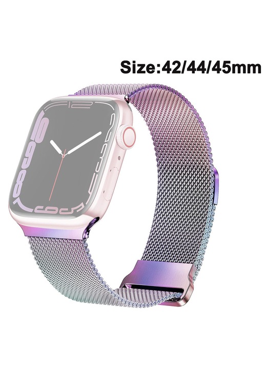 Curea magnetica compatibila cu Apple Watch Mesh Milanese Strap cu bucla reglabila, bratara metalica pentru cureaua Apple Watch aplicabila (42 mm / 44 mm / 45 mm, culori asortate)