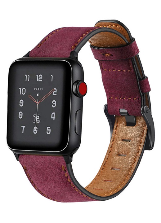 Curea de ceas compatibila pentru iWatch 38-40mm/ 42-44mm, curea de schimb din piele naturala pentru iWatch Series 5/4/3/2/1, cu catarama (galben-maro + catarama neagra 42/44mm)
