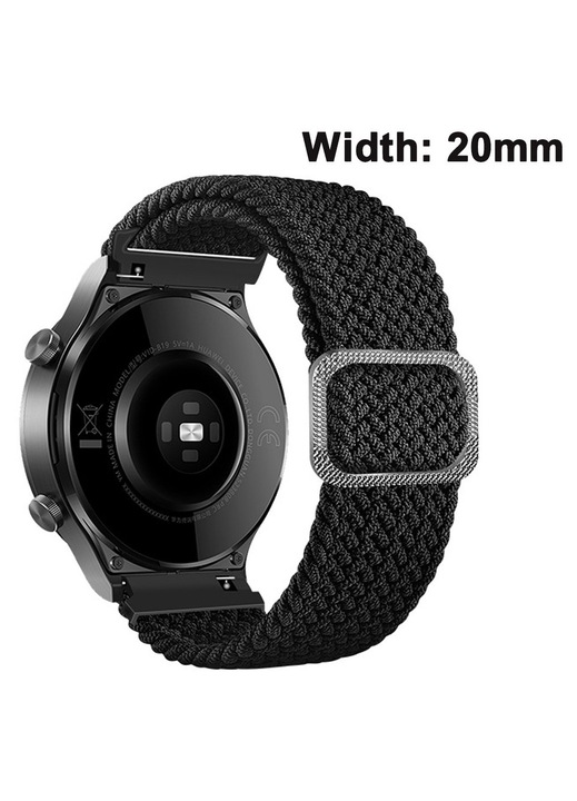 Curea de schimb elastica impletita, compatibila cu ceasul Samsung Watch, cu eliberare rapida, 20 mm (negru)