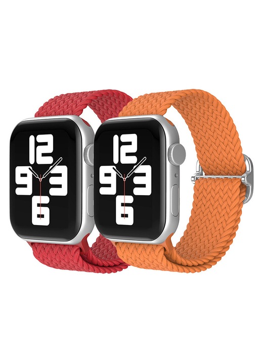 Bratara impletita compatibila cu Apple Watch 38mm 40mm 41mm 42mm 44mm 45mm 49mm, bratara elastica din nailon, pachet de 2