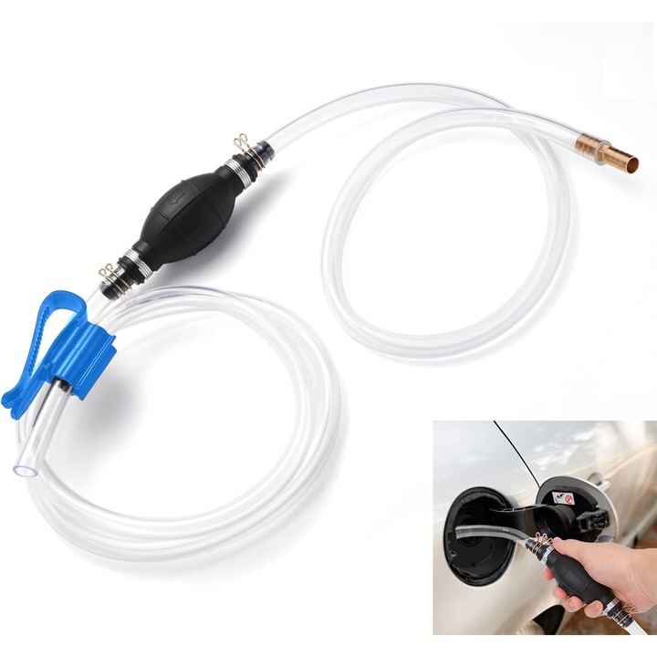 Pompa cu furtun sifon benzina, GalaxyTara®, pompa manuala de apa, pompa de transfer benzina potrivita pentru apa, benzina, motorina, pompa sifon combustibil cu 2 furtunuri sifon din PVC durabile