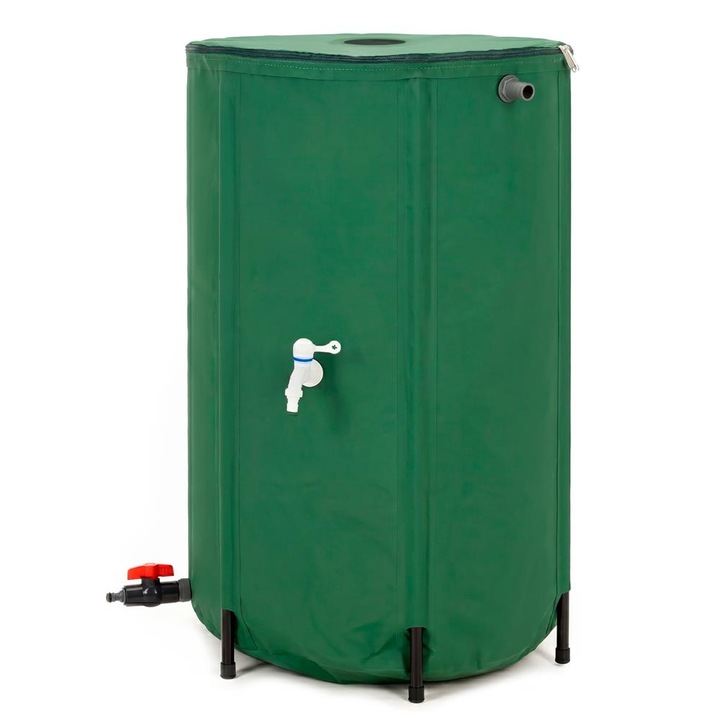 Rezervor pliabil pentru colectarea apei de ploaie, 250 L, PVC 1000D, cu 2 robinete si sistem preaplin, verde inchis
