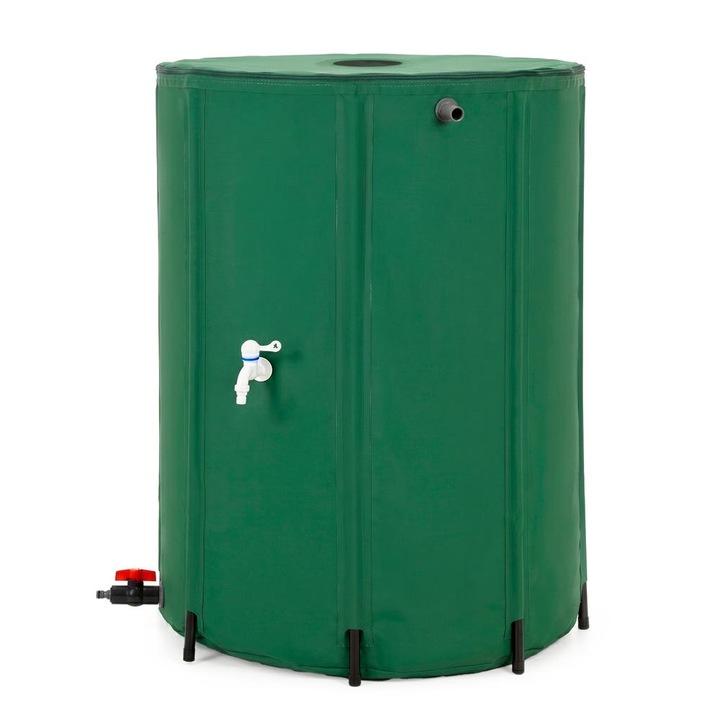 Rezervor pliabil pentru colectarea apei de ploaie, 500 L, PVC 1000D, cu 2 robinete si sistem preaplin, verde inchis