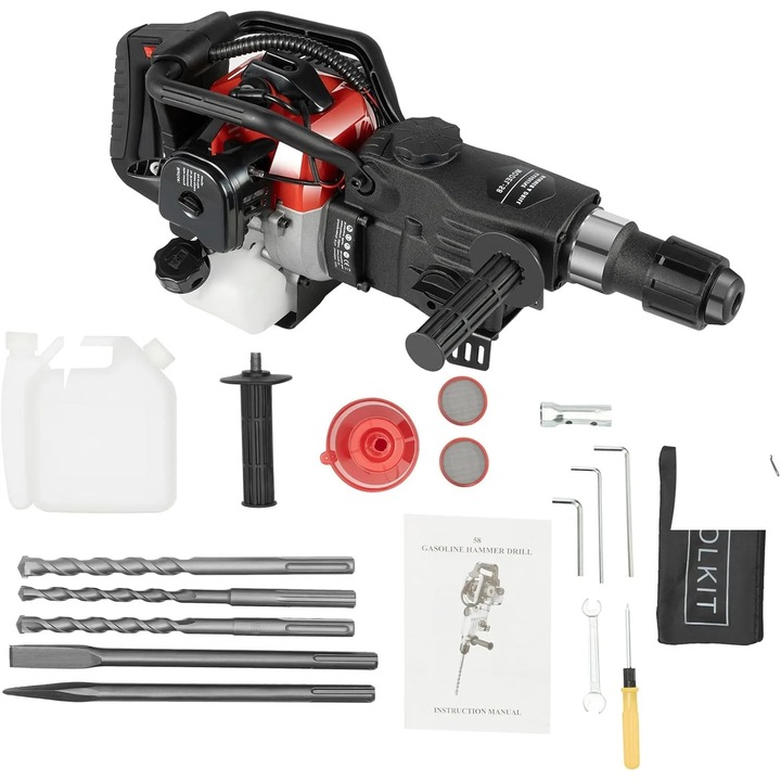 Ciocan demolator pe benzina, ciocan rotopercutor 2 timpi 32, 6 cc, 1200 W, pentru spart beton, daltuire si gaurire