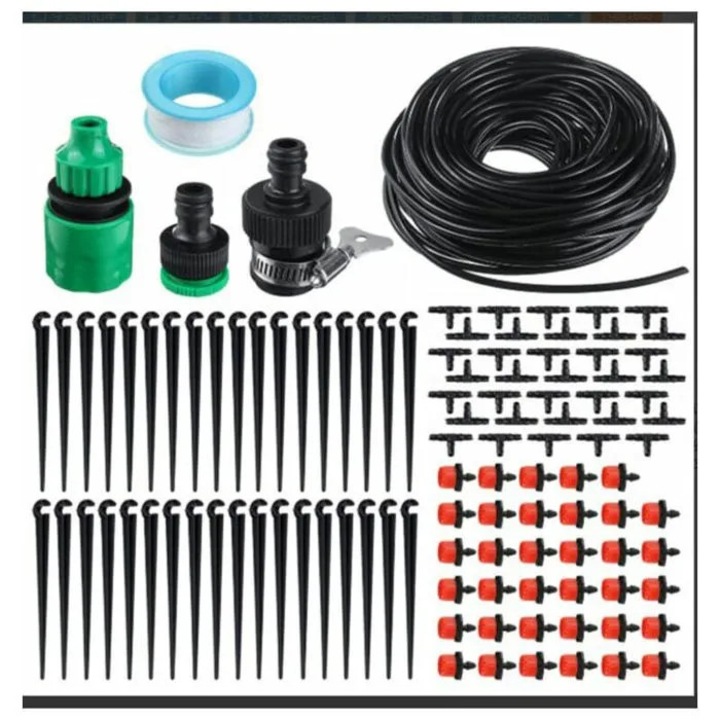 Kit irigare automata gradina, sistem picurare reglabil, verde, complet