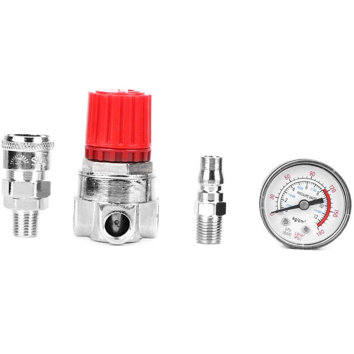 Vana reglare presiune compresor aer, aliaj zinc, 10mm, 0.8MPa, manometru inclus