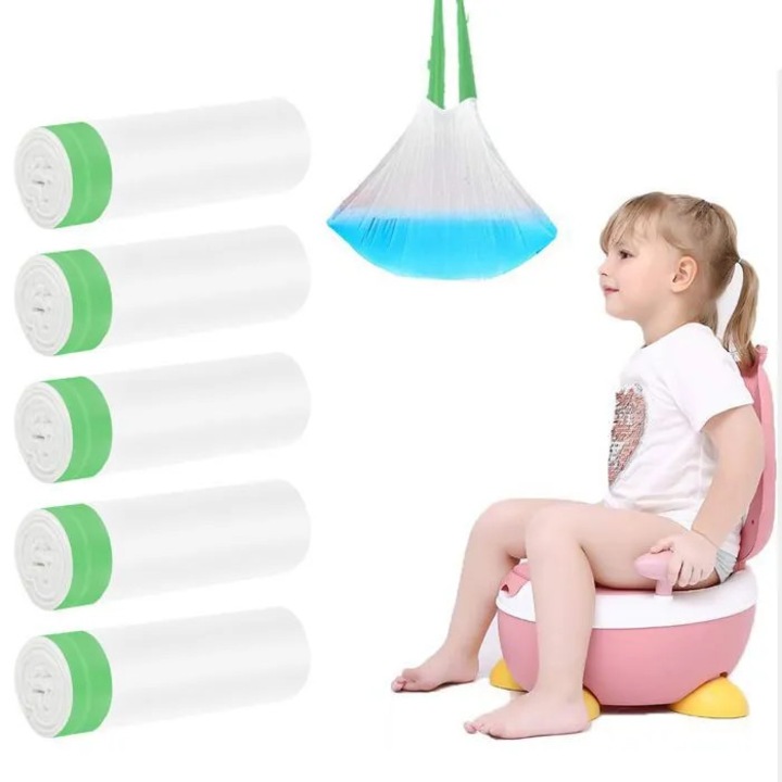Set 100 saci de unica folosinta pentru olita cu snur, 44x24cm, transparent