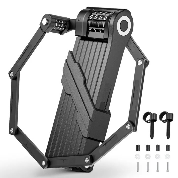 Antifurt bicicleta pliabil 120cm combinatie 4 cifre negru