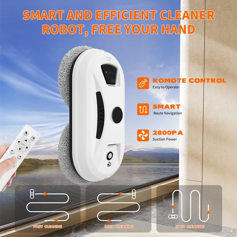 Robot Inteligent pentru Curatat Geamuri Gritual™, Navigatie Giroscop, 3000Pa, Telecomanda, 2 Moduri, Alb