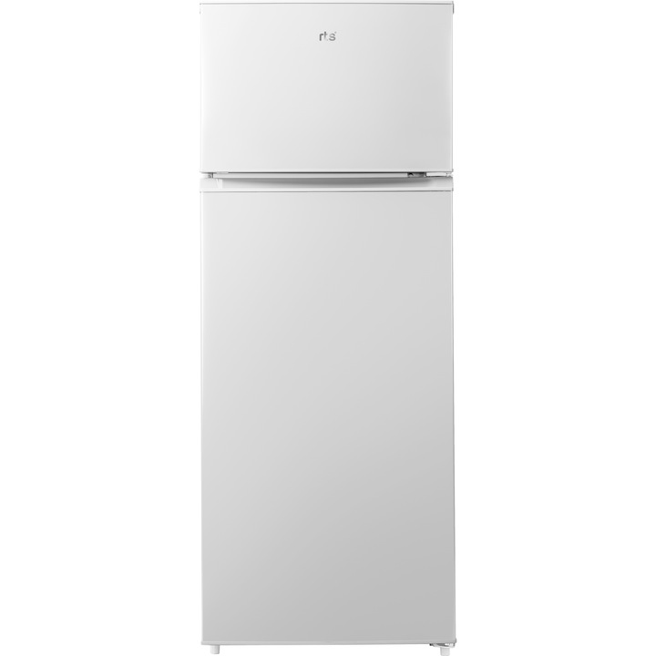 Frigider cu doua usi RTS RAC-FSRD275DTE-W, 210L (168L+42L), Clasa E, Rafturi din sticla, Usi reversibile, 143 cm Inaltime, Alb