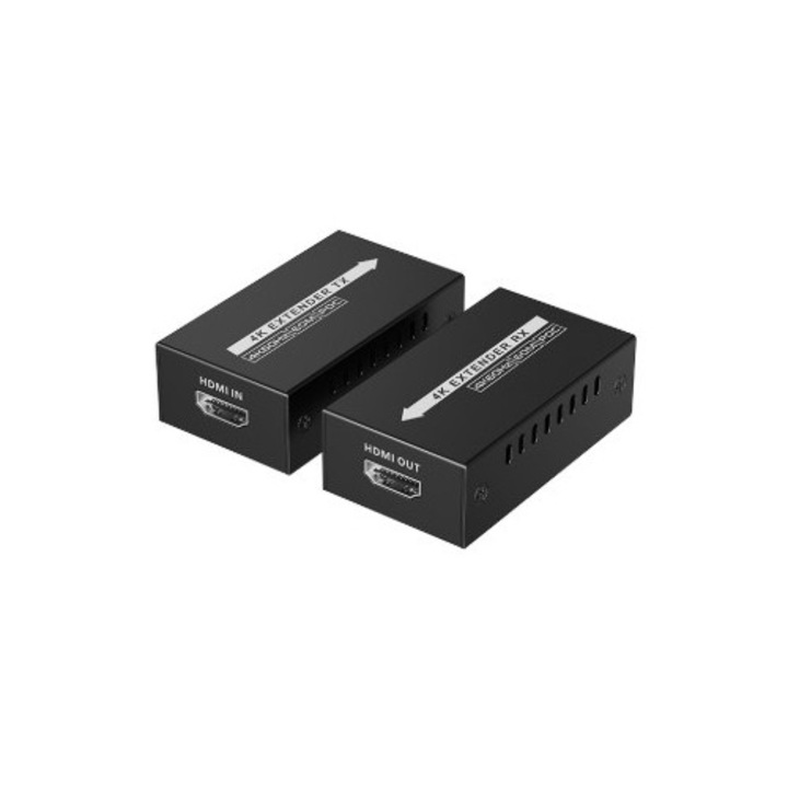 Mini Extender, Tx + Rx, HDMI 2.0, 4K60Hz, cu POC, transport semnal la max. 60m pe cablu CAT6/6A/7, 1xAlimentator inclus