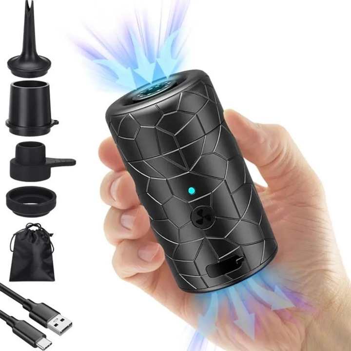 Hordozható 2 az 1-ben légpumpa, 4000mAh, fekete, 123g, 250L/perc