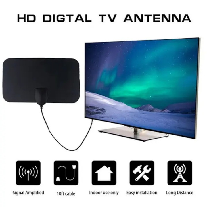Antena TV digitala interior, 80km, amplificator, alb, 3mx20dBi