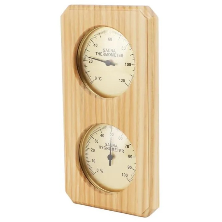 Hygrotermograf sauna lemn pin, 0-120°C, 0-100% umiditate, 11,5oz