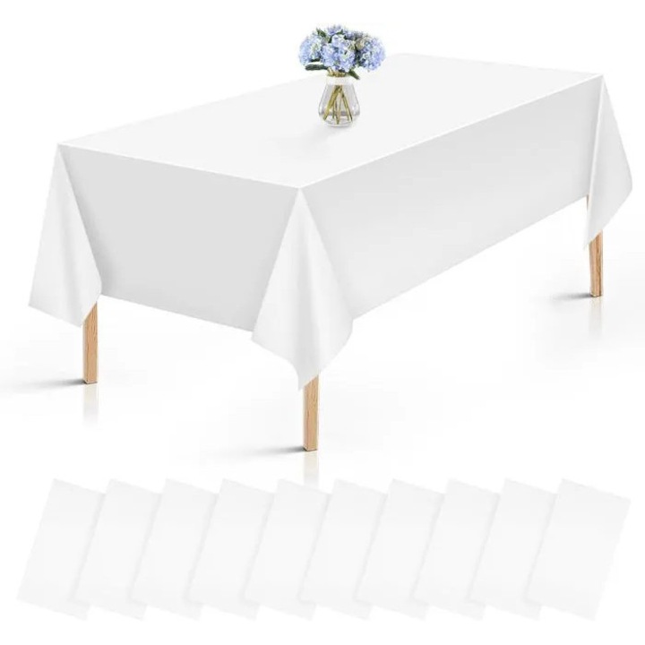 10 db fehér, téglalap alakú, vízálló, 274x137cm-es, újrafelhasználható asztalterítő szett