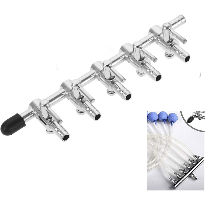 Distribuitor aer 5 cai reglabil inox 5x1cm pentru acvariu