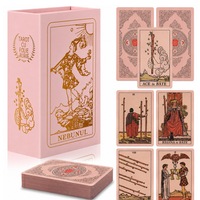 FooFoony Carti de Tarot impermeabile cu semnificatii pe ele, carti de Tarot aurii cu ghid, folie de aur pentru incepatori, 78 de carti clasice originale Rider Waite Tarot Deck, joc de ghicit viitorul, roz set