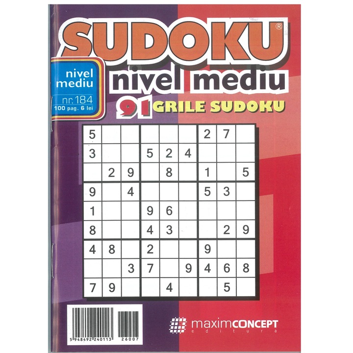 Sudoku nivel mediu 184, nivel mediu - Maxim Concept